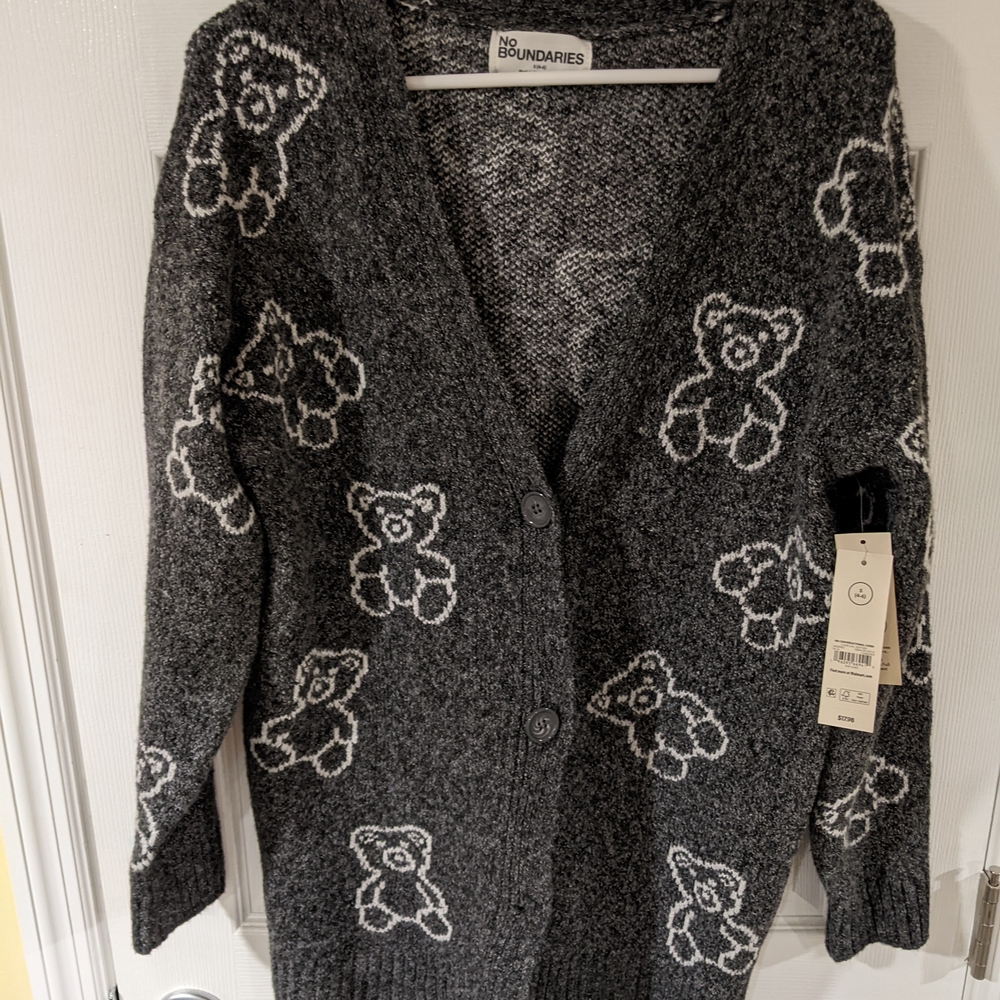 No Boundaries Women's Charcoal Teddy Bear Cardigan